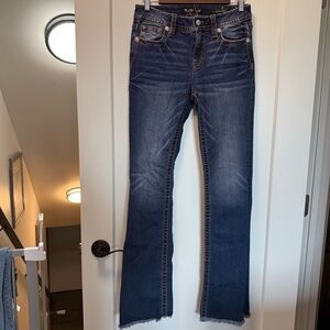 Miss Me Heaven Bootcut Jeans Raw Cutoff Hem Mid Rise Embellished 28x34